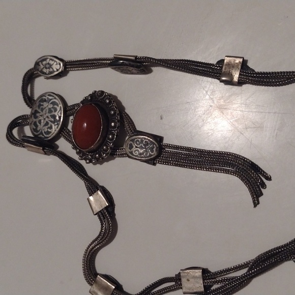 Antique Art Deco Turkish Snake Chain Heavy Silver Metal Necklace Bracelet Set - Picture 13 of 16